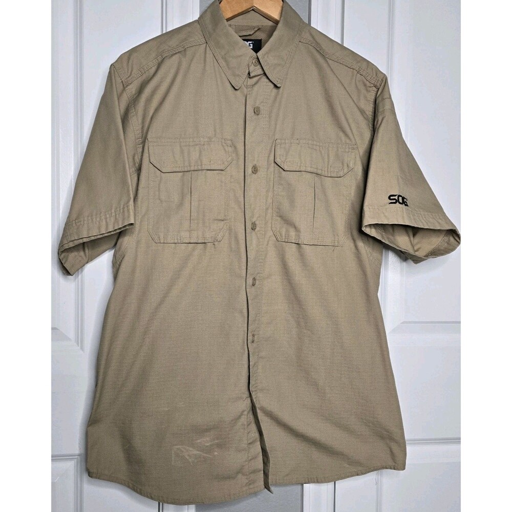 SOG Tactical Shirt Men M Short Sleeve Button Down Ripstop Workwear Flap Pocket